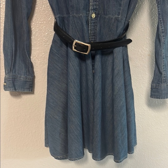 Ralph Lauren Blue Denim Long Sleeve Dress with Black Belt - Picture 16 of 17